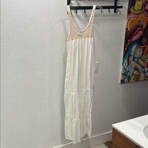 Boho Crochet Top Maxi Dress in Cream and Beige